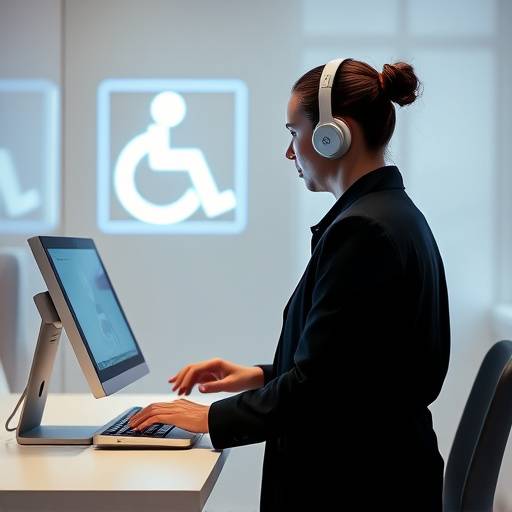 Logo de accesibilidad web, mostrando una persona utilizando un dispositivo de asistencia.