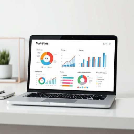 Ordinateur portable avec des graphiques de marketing affichés