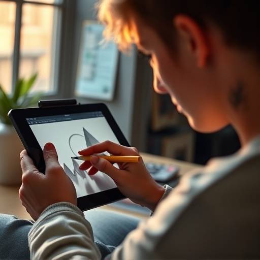 Personne travaillant sur une tablette graphique