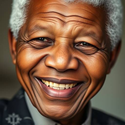 Retrato de Nelson Mandela sonriendo.