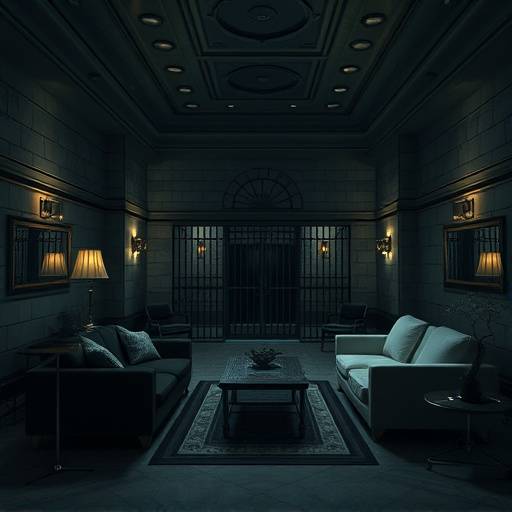 Una celda de lujo con muebles elegantes y comodidades.