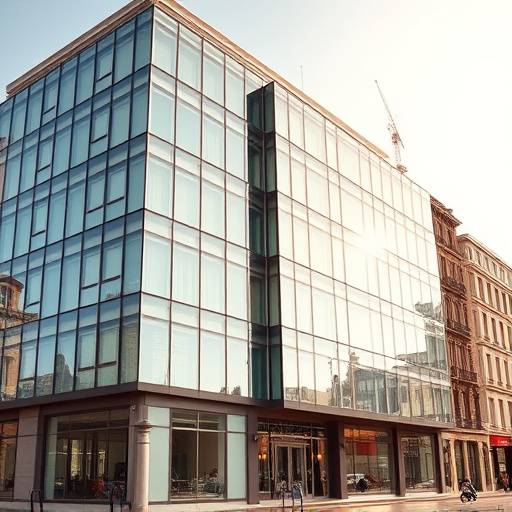 Vue extérieure d'un immeuble de bureaux moderne à Paris, représentant le siège d'Académie Numérique Éclaire